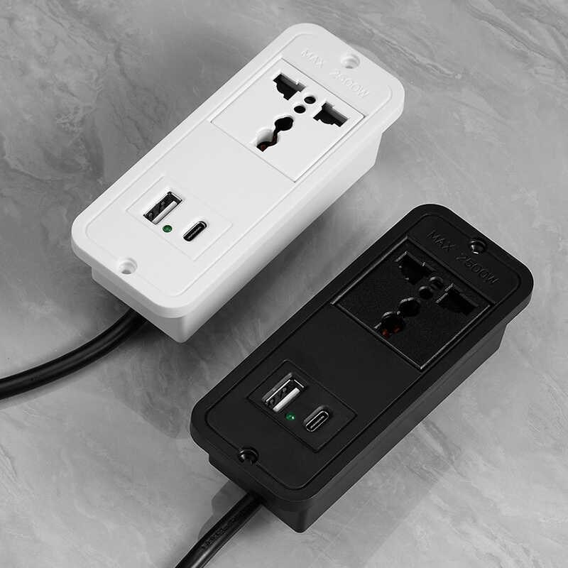 嵌入式家具办公桌橱柜子桌面隐形插座岛台插排茶台插线板AC带线