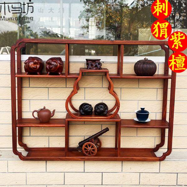 花梨实木挂墙博古架子紫砂壶摆放架古玩茶玩展示架中式壁挂多宝阁