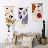 KM进口手工编织北欧简约现代羊毛床头客厅背景墙挂毯挂布壁挂墙挂