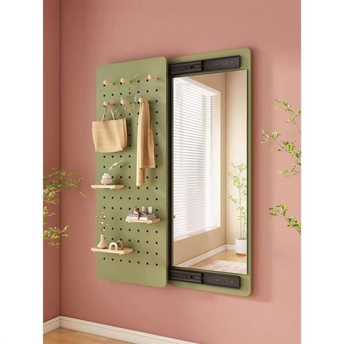 洞洞板穿衣镜一体推拉关闭隐藏贴墙可遮挡壁挂玄关隐形试衣全身镜