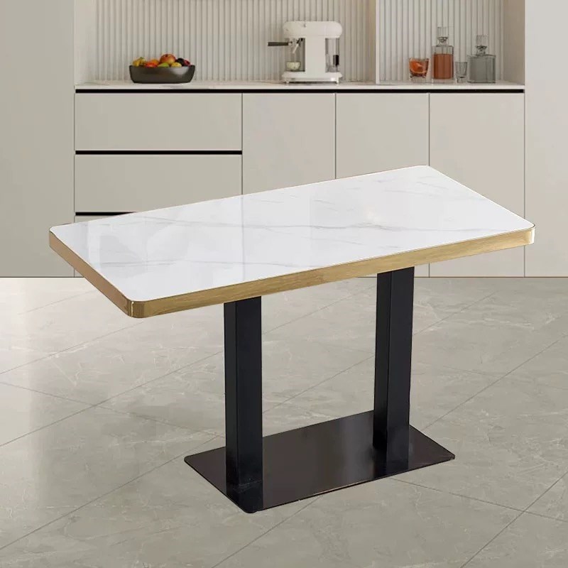 轻奢岩板加厚钛金铝合金包边理石纹长方形单桌面防水不锈钢餐台面