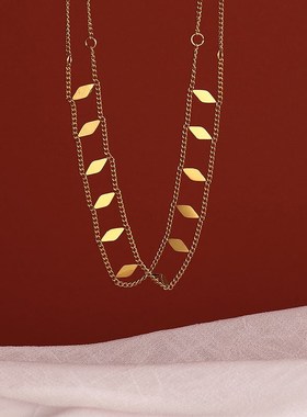 亮片复古风双层几何菱形颈链简约百搭T潮流女项链项圈