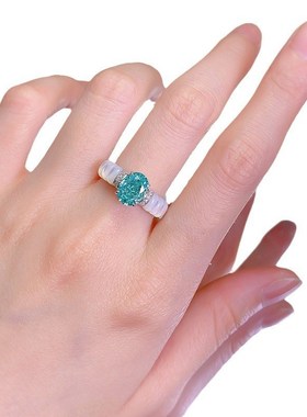 珠宝 2024新款S925银白贝母7*9mm帕拉伊巴V高碳钻冰花切戒指