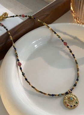 天然青金石吊坠项链配p饰女秋冬串珠高级感毛衣链叠戴新中式锁骨