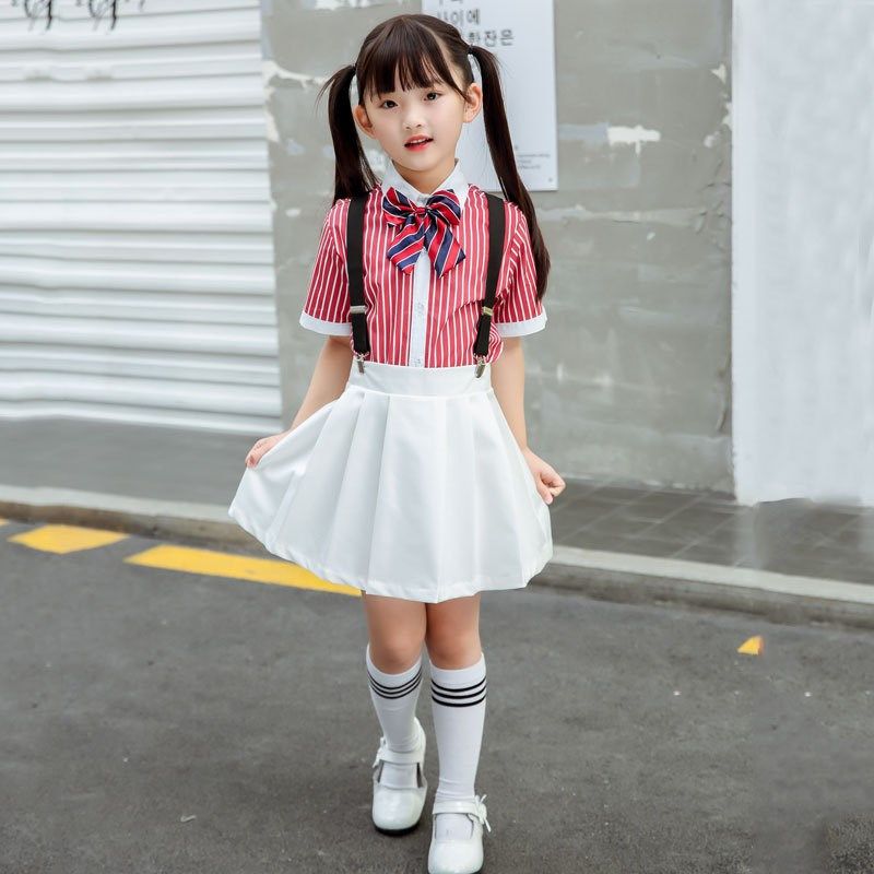 新品园服小学生校服儿童表v演演出服团体大合唱朗诵背带裤套装