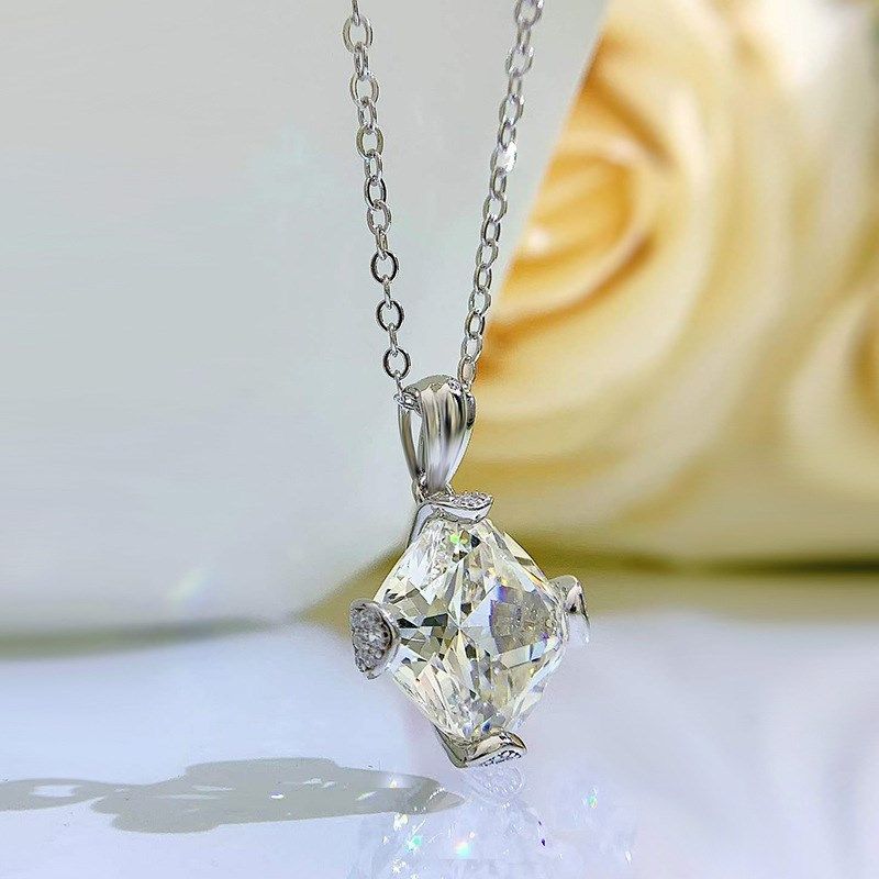 珠宝 2023新款oS925银白金色11*11mm冰花切高碳钻吊坠11克拉