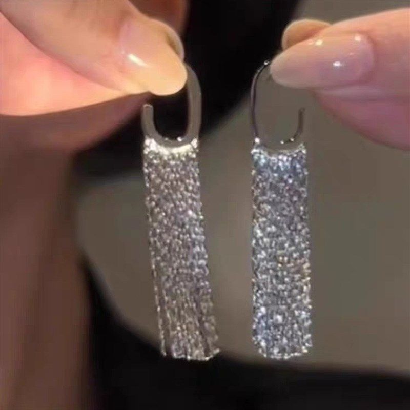 高级感金色流苏耳钉女2024年新款潮F小众设计夏季耳环轻奢气质耳