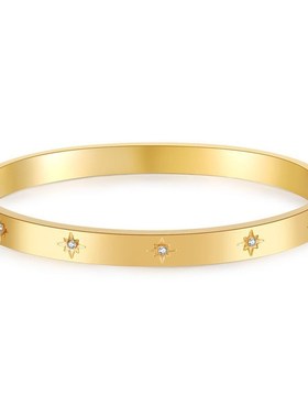 跨境热销钛钢卡扣手镯女s不掉色气质百搭个性镶锆石六芒星手环手