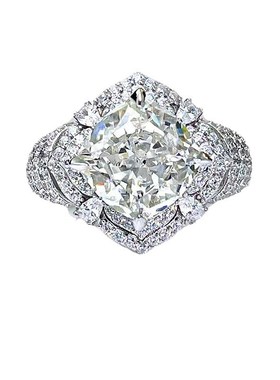 珠宝 2023新款925银10*10mmI白G色高碳钻欧美风时尚百搭戒指