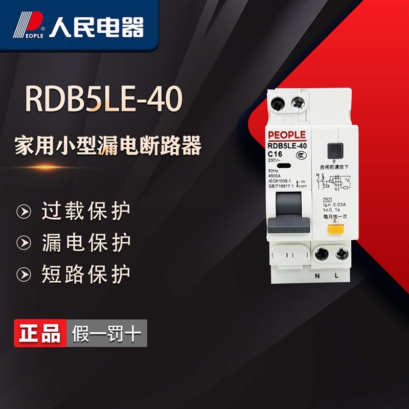 中国人民电器RDB5LE-40家用小型漏电断路器6-40A双进双出DPN漏保