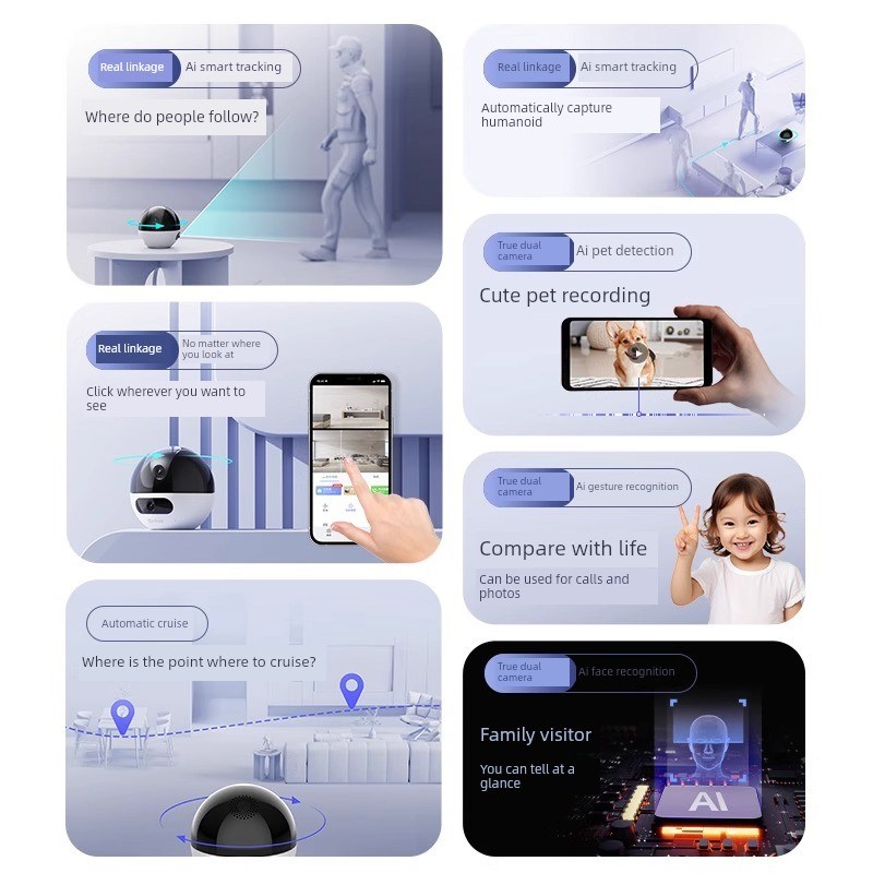 Ezviz C7双摄像头版精灵球无线网B络Ai摄像头360全景家庭手机远程