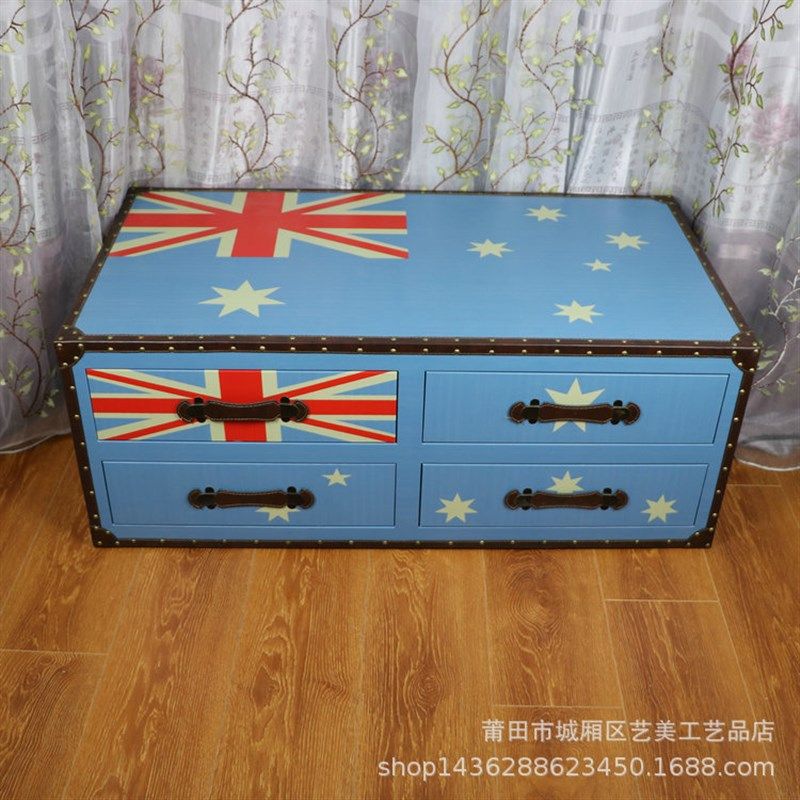 欧式复古做旧工业风客厅简约铝皮茶几储物储收纳储藏皮箱