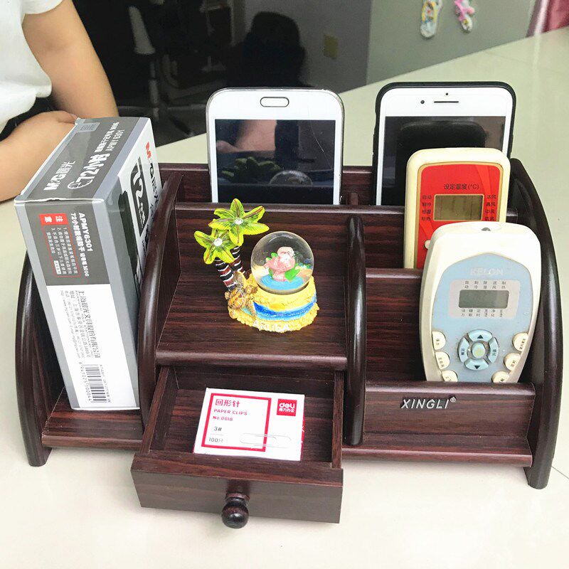创意客厅手机置物架茶几桌面遥控器木质办公桌多功能欧式收纳盒