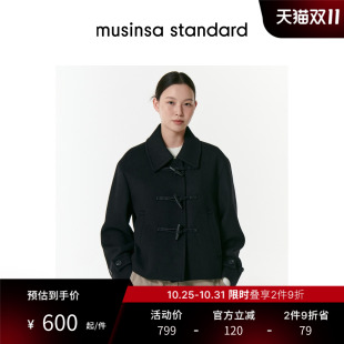韩国25秋冬女士经典 standard 翻领羊毛混纺牛角扣毛呢短musinsa