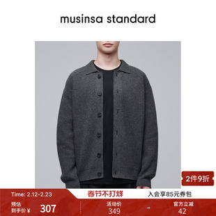 韩国春季男士宽松潮流时尚翻领罗纹针织开衫musinsa standard
