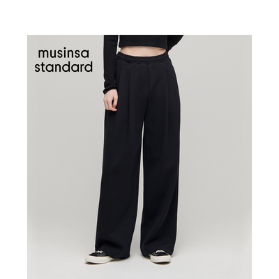 女士春季双褶宽版直筒休闲卫裤