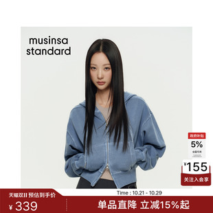 韩国26新品女士纯色短款宽松连帽运动卫衣MUSINSA STANDARD