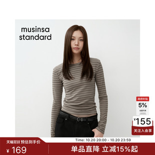 韩国26秋季新品女士休闲条纹磨毛圆领长袖T恤MUSINSA STANDARD