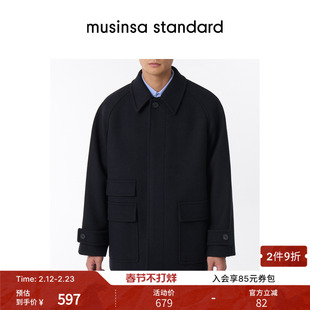 韩国25秋冬男士大码廓形短款毛呢大衣外套musinsa standard