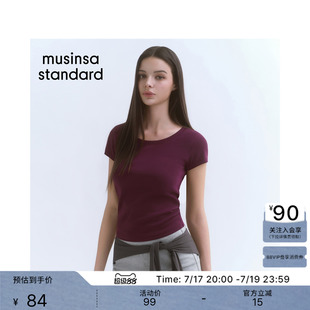 韩国26夏季新品休闲女士纯色修身大圆领短袖T恤MUSINSA STANDARD