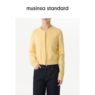 韩国25秋冬女士百搭松弛感简约纯色圆领修身开衫musinsa standard