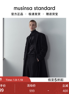 韩国25秋冬男士大码混纺双排扣长款毛呢大衣外套musinsa standard