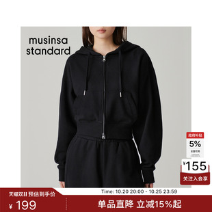 韩国秋冬女士休闲宽松短款双拉链连帽卫衣外套MUSINSA STANDARD