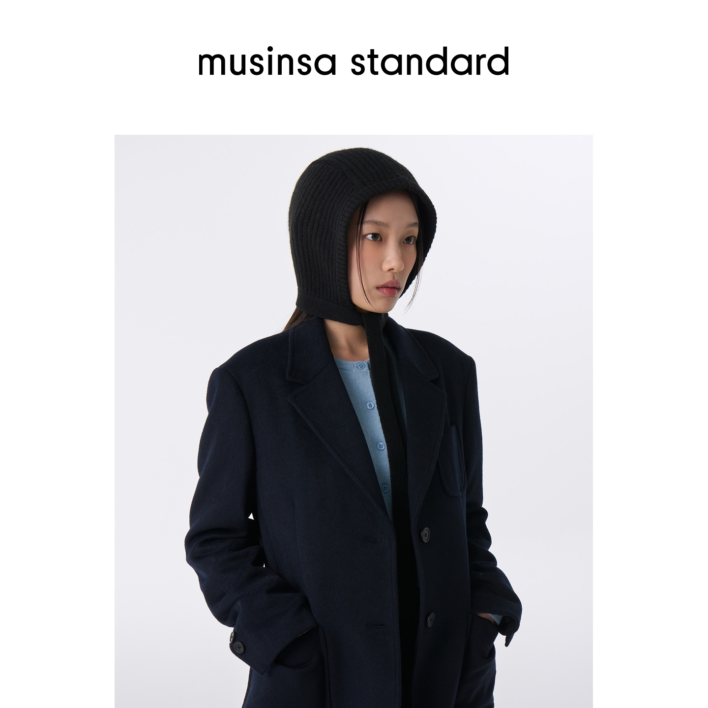 女士秋冬纯色日常休闲针织系带帽