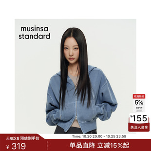 韩国26新品女士纯色短款宽松连帽运动卫衣MUSINSA STANDARD