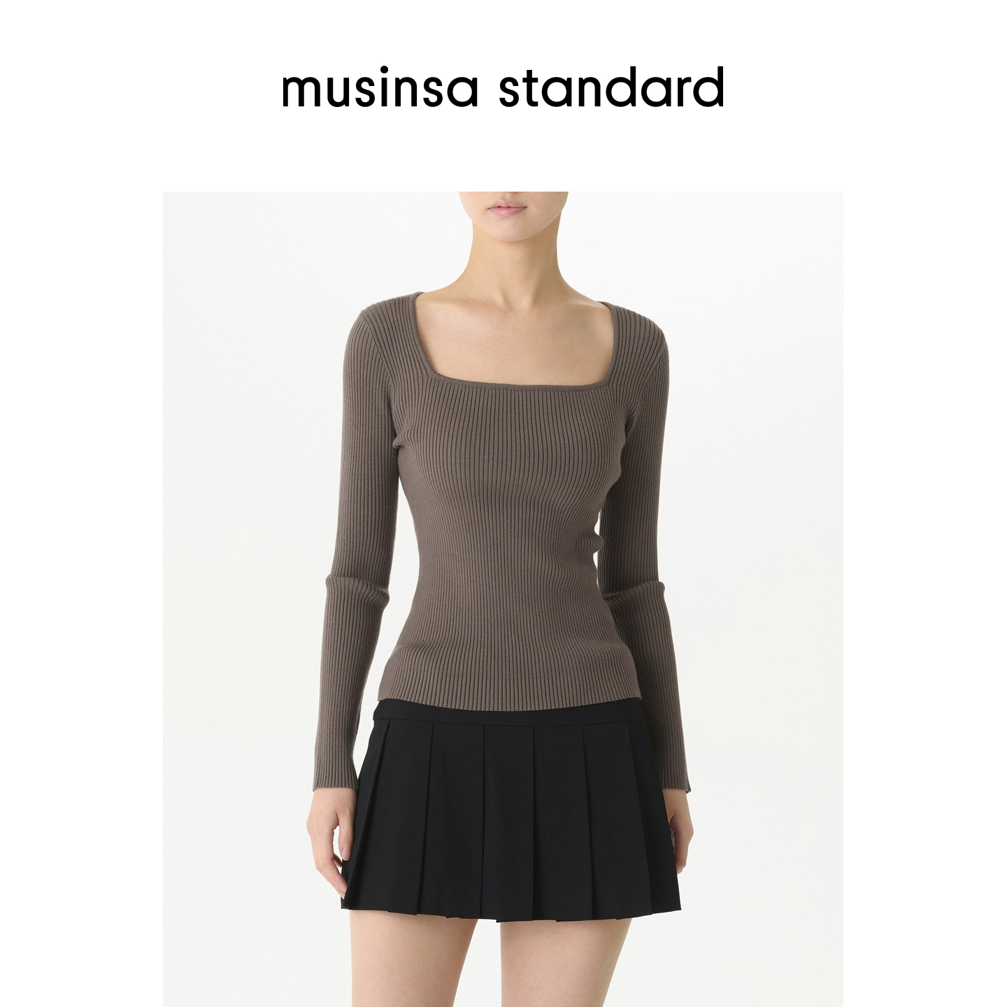 女士秋季罗纹修身显瘦方领针织衫