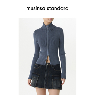 韩国25秋冬女士高领短款时尚双头拉链罗纹针织衫musinsa standard
