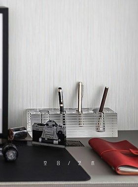 空合现代简约g水晶透明笔筒摆件 样板间售楼处办公室艺术软装饰品