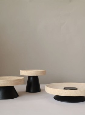 新中式现代创意洞石果盘摆件高级感样板房客厅茶几桌W面收纳盘托