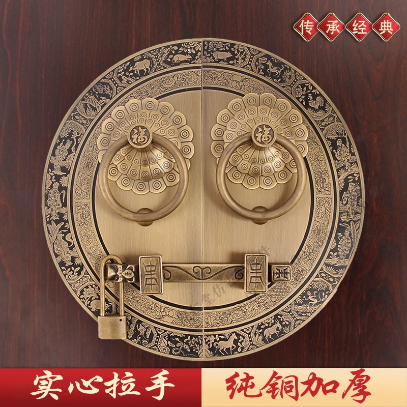 加厚中式复古木门插销门锁铜把手仿古纯铜别墅大门X铜拉手铜门环