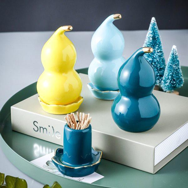 北欧陶瓷牙签筒个性家用骨瓷牙签盒创意葫芦牙签罐轻奢收纳棉签罐,餐饮具,牙签筒,淘宝优惠券,粉丝福利购,淘宝优惠卷