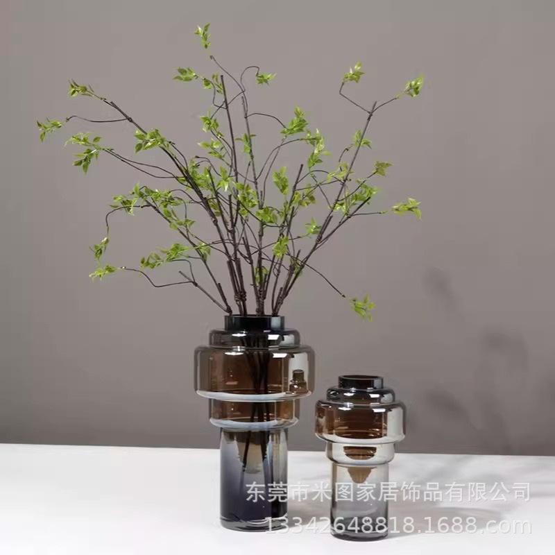 现代高档软装欧式造型设计透明 玻璃花瓶花器电镀花艺插花家居摆