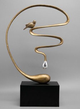 现代新中式简约抽象鸟摆件创意酒店样板房玄关软装饰品办公室摆设