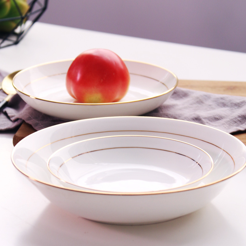 6只装金边陶瓷汤盘菜碟子套装菜盘骨瓷深盘家用深盘子餐盘菜新品