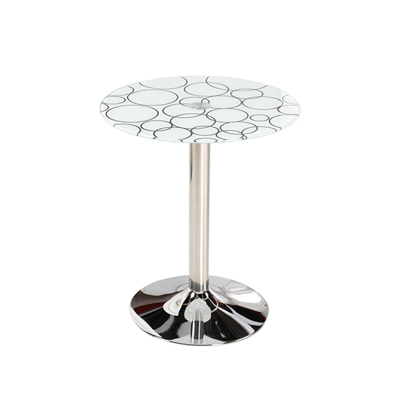 时尚洽谈桌咖啡台吧桌圆茶几谈判桌圆形钢化玻璃边角几电话架