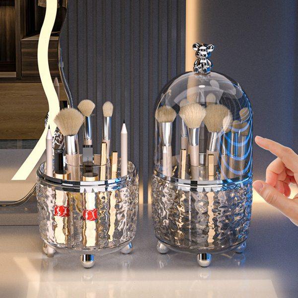 轻奢化妆刷收纳筒可旋转防尘圆形有盖卧室桌面上分隔收纳盒置物架,收纳整理,化妆刷收纳盒/桶,淘宝优惠券,粉丝福利购,淘宝优惠卷