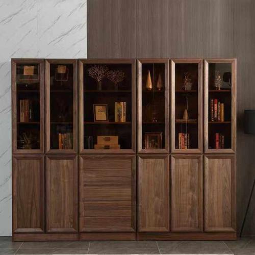 北美黑胡桃木书柜实木书柜组合玻璃带门书架家用落地书橱意式北欧