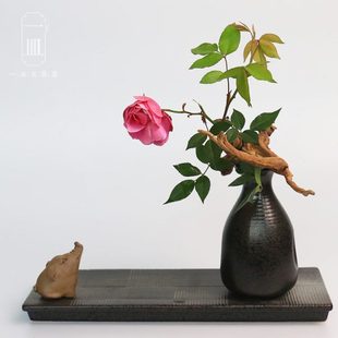 花瓶花器黑色陶瓷简约壶承花器底座干泡台日式花道禅意中式小原流