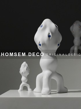 现代简约样板间软装抽象眼睛怪物雕塑摆件展厅室内U玄关艺术软装