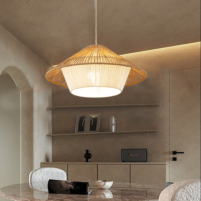 日式吊灯诧寂风复古创r意藤编餐厅简约民宿客厅麻绳茶室禅意灯具