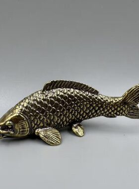 黄铜鲤鱼小摆件纯铜迷你小鱼儿手把件招财铜鱼年年有余茶宠装饰品