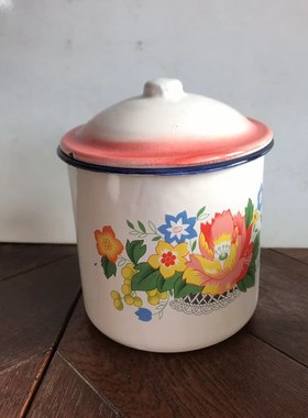 80 9a0年代 绝版怀旧收藏 搪瓷杯 喝水杠子带盖 水杯 缸子