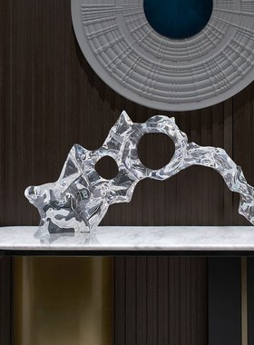 抽象横向太湖石雕塑透明树u脂家居客厅别墅玄关落地摆件装饰艺术