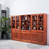 中式 实木书柜办公室雕花明清仿古家具南榆木书房储藏展示书橱组合