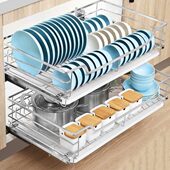 双层碗篮碗 厨房拉篮橱柜304不锈钢柜内碗架抽屉式 优勤 YOUQIN