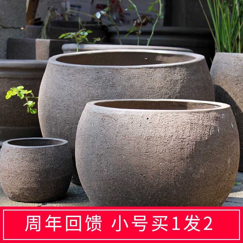 清仓复古特大号紫砂陶瓷庭院水培缸家用落地户外超大口径粗陶花盆